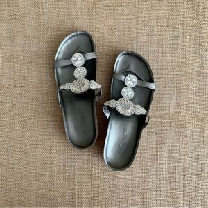 A. GIANETTI Slide-on Sandal Flip Flop Shoes Silver Sparkle Kork Bottom 7